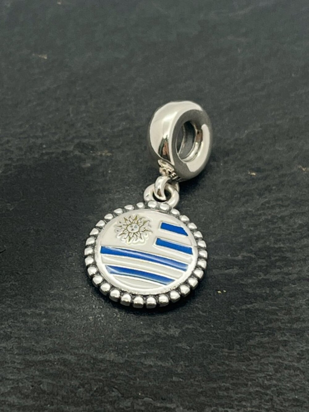 Pandora Uruguay Flag Exclusive Charm Sterling Silver Dangle Charm Jewelry